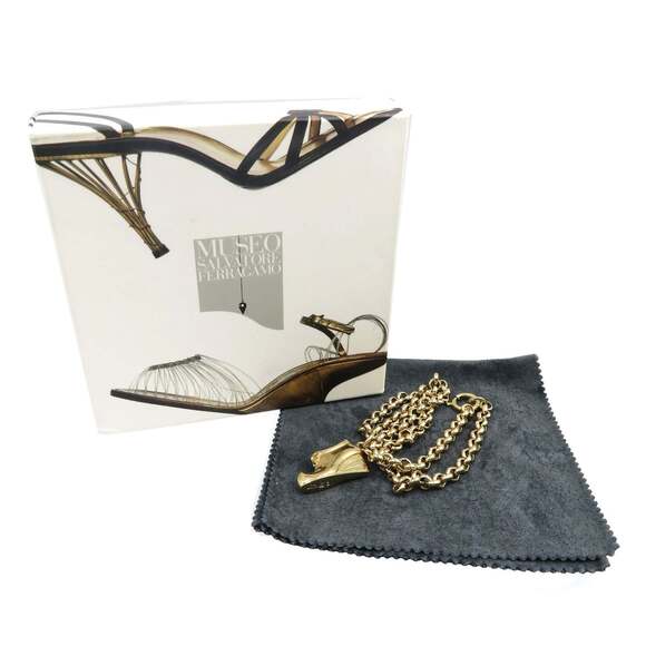 Excellent condition Salvatore Ferragamo vintage metal gold shoe motif necklac...